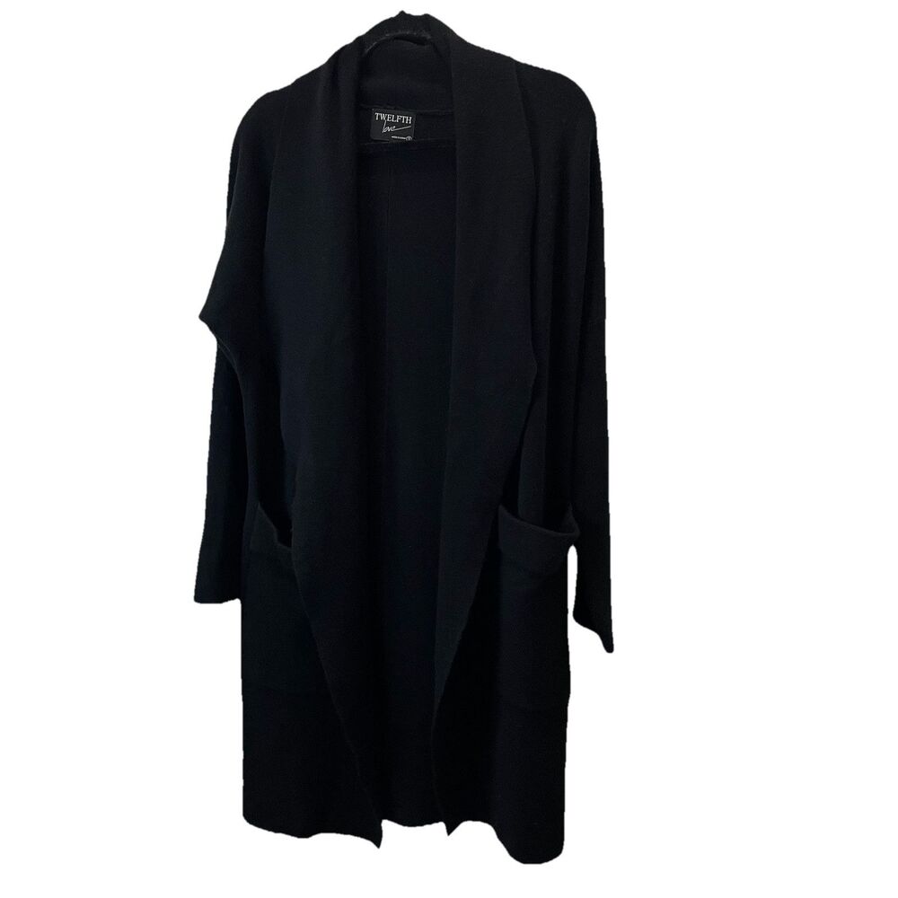 Twelfth Love Sweater Long Open Front Draped Cardigan Pockets Black Womens Size S